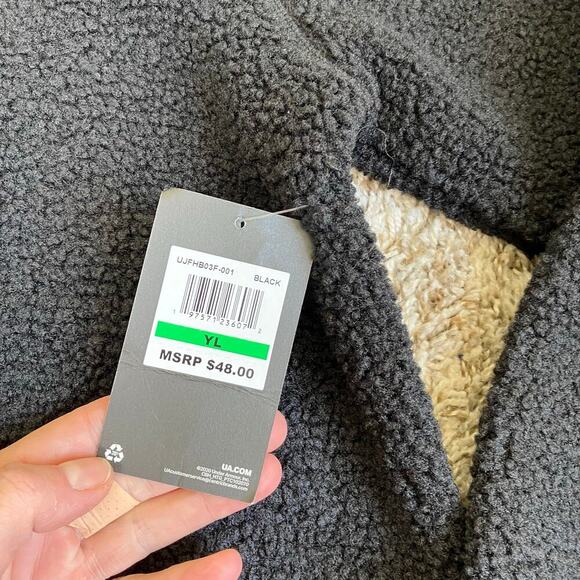 Under Armour Big Kids Sz YL Sherpa 1/4 Snap Pullover Solid Black Warm Cozy NWT - Picture 10 of 15